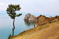 Beautiful view of Cape Burhan or Shamanka rock on Olkhon island. Lake Baikal in the summer evening Royalty Free Stock Photo