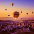 beautiful view of Cappadocia,Turkey with flying baloon gas