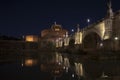 Beautiful view of Castel Sant`Angelo and the bridge at night with reflections on the Tiber river. Rome Italy Royalty Free Stock Photo