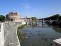 Beautiful view of the Castel Santangelo and bridge over the Tiber river Rome Italy