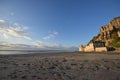 Beautiful view of the castle on the beach captured in Le Mont Saint-Michel in France Royalty Free Stock Photo