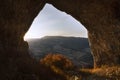 Beautiful view from cave at dawn Royalty Free Stock Photo