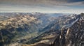 View of the Chamonix valley between the mountains