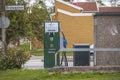 Beautiful view of charging station for electric car in front yard of McDonald. Royalty Free Stock Photo