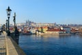 Beautiful view from Charles Bridge to embankment of Vltava River, Kampa Island and Prague Castle, Prague, Czech Republic Royalty Free Stock Photo