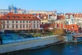 Beautiful view from Charles Bridge to embankment of Vltava River and Kampa Island, Prague, Czech Republic Royalty Free Stock Photo