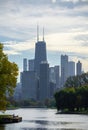 Beautiful view of a Chicago city with skyscrapers by the lake in the USA Royalty Free Stock Photo