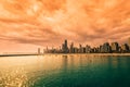 Beautiful view of a Chicago city with skyscrapers by the sea in the USA Royalty Free Stock Photo