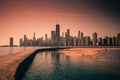 Beautiful view of a Chicago city with skyscrapers by the sea in the USA Royalty Free Stock Photo