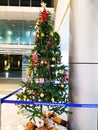 Beautiful view of Christmas Tree decoration with bell, gift box and Star. Done at entrance of Columbia Asia Referral Hospital