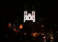 A beautiful view on church in Frydek Mistek. Basilica of the Visitation of the Virgin Mary in the dark Royalty Free Stock Photo