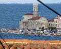 Beautiful view of the Church of the Mother of God of Health in Piran, Slovenia