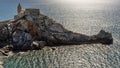 Beautiful view of the Church of San Pietro overlooking the sea of Portovenere, Liguria, Italy Royalty Free Stock Photo