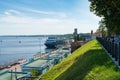 Kineshma, Russia, July 5, 2023. View of the pier on the river from the hill.