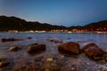 Beautiful view of the city lights on the beach with mountains. Marmaris, Turkey Royalty Free Stock Photo