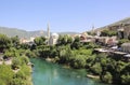 Beautiful view of the city Mostar, Neretva river and old mosques, Bosnia and Herzegovina