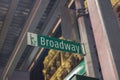 Beautiful view of city at night and Broadway sign on street in Manhattan. USA. Royalty Free Stock Photo