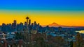 Beautiful view of the city of Seattle, USA with the breathtaking colorful sky in the background