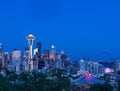 Beautiful view of the city of Seattle, USA with the colorful lighted buildings at dusk Royalty Free Stock Photo