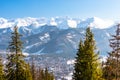 A beautiful view of the city of Zakopane lying at the foot of the Polish Tatra Mountains. Sunny, beautiful day in the winter, snow Royalty Free Stock Photo