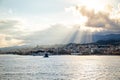 Beautiful view of cityscape and harbor of Messina from ferry, Sicily, Italy Royalty Free Stock Photo