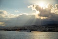 Beautiful view of cityscape and harbor of Messina from ferry, Sicily, Italy Royalty Free Stock Photo