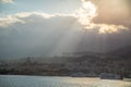 Beautiful view of cityscape and harbor of Messina from ferry, Sicily, Italy Royalty Free Stock Photo