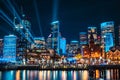 Beautiful view of the cityscape of Sydney with illuminated buildings in Australia at night