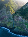 Beautiful view of cliffs and Corrego da Furna waterfall. Madeira, Portugal Royalty Free Stock Photo