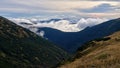 Beautiful view on clouds rolling over mountain ridges, Low Tatras, Slovakia Royalty Free Stock Photo