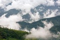 Beautiful view of clouds slowly rising in the morning in the mountains of Vietnam highlands