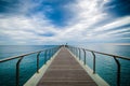 Beautiful view of a cloudy sky above calm water from the bridge in Pont del Petroli Beach in Spain