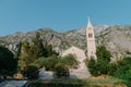 Beautiful view of the coast of Kotor Bay and St.Eustace& x27;s Church in the village Dobrota in Montenegro. Church of St Royalty Free Stock Photo