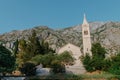 Beautiful view of the coast of Kotor Bay and St.Eustace& x27;s Church in the village Dobrota in Montenegro. Church of St Royalty Free Stock Photo