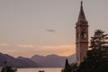 Beautiful Sunset view of the coast of Kotor Bay and St.Eustace& x27;s Church in the village Dobrota in Montenegro. Church Royalty Free Stock Photo