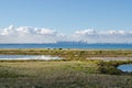 Beautiful view of the coastal wetland against the blue sea on the outskirt of Melbourne`s urban area. Royalty Free Stock Photo