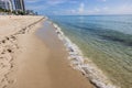 Beautiful view of coastline merging with buildings and blue sky on horizon. Miami Beach, Florida, Royalty Free Stock Photo