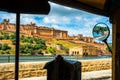 Beautiful view from the cockpit of tuk-tuk on Amber Fort, Jaipur, Rajasthan, India Royalty Free Stock Photo
