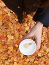 Beautiful view colored autumn leaves and coffee