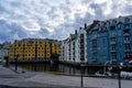 Beautiful view of colorful buildings near the canal in Alesund, Norway Royalty Free Stock Photo