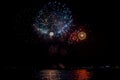 Beautiful view of colorful fireworks over the Lake Michigan near Chicago, IL in the night sky Royalty Free Stock Photo