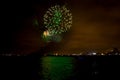 Beautiful view of colorful fireworks over the Lake Michigan near Chicago, IL in the night sky Royalty Free Stock Photo