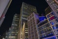 Beautiful view of colorful illuminated skyscrapers on Broadway in Manhattan on night sky background. New York, Royalty Free Stock Photo