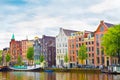 Beautiful view of the Colorful okd facades building in Amsterdam