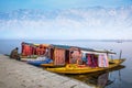 Beautiful view of the colorful Shikara boats floating on Dal Lake, Srinagar, Kashmir, India