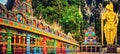 Colorful stairs of Batu caves, Malaysia. Panorama