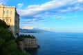 Beautiful view of Cousteau Oceanographic Museum on cliff above sea, Monaco-Ville, Principality of Monaco
