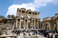 Beautiful view of the crowded ancient library of Celsus, in Ephesus, Turkey.