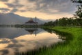 Beautiful view of Darul Quran Mosque with reflections during sunrise Royalty Free Stock Photo