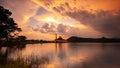 Beautiful view of Darul Quran mosque with reflections during sunset at Kuala Kubu, Selangor, Royalty Free Stock Photo